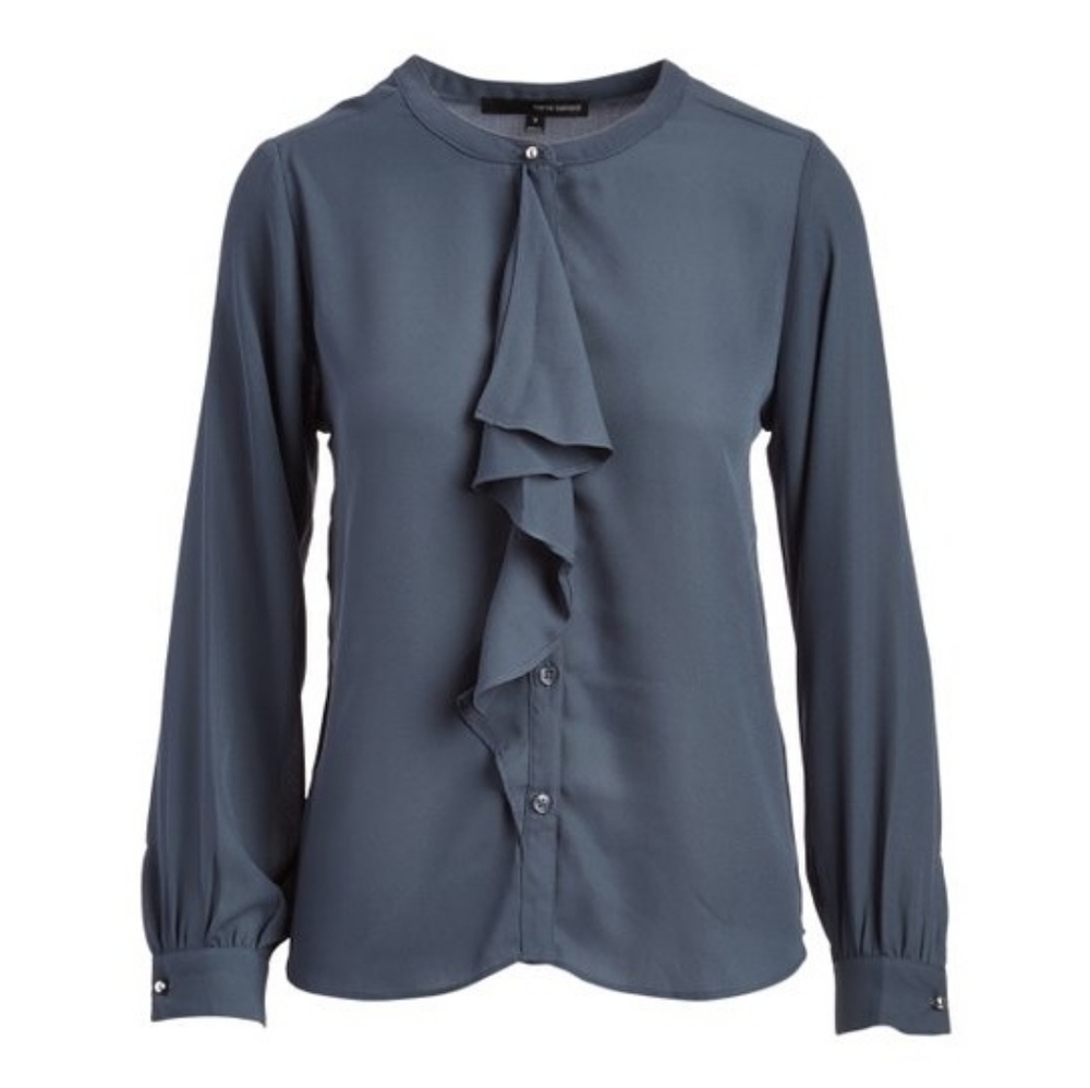 Harve Benhard Atlantic Teal Ruffle-Front Top M